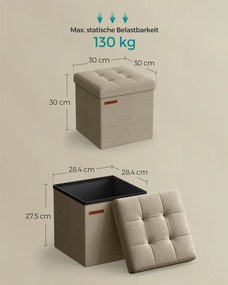 Banco quadrado dobrável com espaço de arrumação 30 x 30 cm Castanho Camelo
