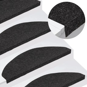 vidaXL Tapetes de escada autoadesivos 15 pcs 65x22,5x3,5 cm preto