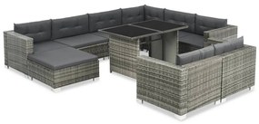 vidaXL 10 pcs conjunto lounge de jardim c/ almofadões vime PE cinzento