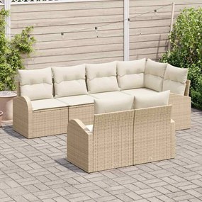 Conjunto de Sofá de Jardim com 7 Peças da com Almofadas Beiges de Poli