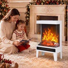 Lareira Elétrica 1000/2000 W com Chama LED Ajustável até 15-20 m² 40,5x20x62 cm Branca