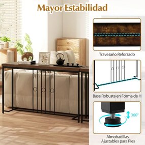 Mesa Consola 140 x 30 x 81 cm Industrial Base H e Tampo para Entrada, hall Castanho Rústico e Preto