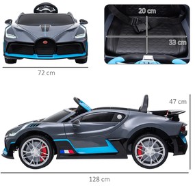 Carro Elétrico Infantil Bugatti Divo para Crianças de 3-6 Anos Carro a Bateria 12V com 2 Motores Controlo Remoto Faróis LED Buzina Música USB MP3 e Ve