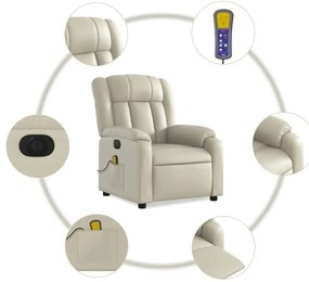 Poltrona massagens reclinável elétrica couro artificial creme