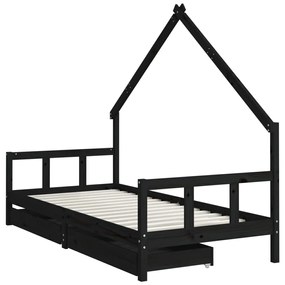 Estrutura cama infantil c/ gavetas 90x200 cm pinho maciço preto