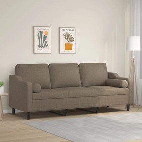 vidaXL Sofá 3 lugares c/ almofadões 210 cm tecido cinza-acastanhado