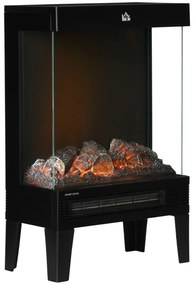 HOMCOM Lareira Elétrica 1000W/2000W com Chama LED Realista Termostato e Proteção Contra Superaquecimento 40,5x20x62cm Preto