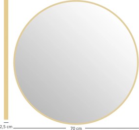 Espelho redondo com moldura em metal, fácil de instalar Ø 70 x 2,5 cm, dourado