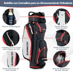 Saco de golfe leve de grande capacidade com 14 divisórias, 8 bolsos, capa para chuva e bolsa térmica para bebidas, 39 x 25 x 128 cm, Preto