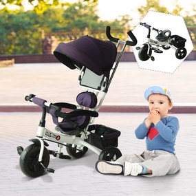 Triciclo para Crianças com Capota– Cor: Roxo e Branco– Ferro, Plástico e Tela– 92 x 51 x 110 cm