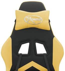 Cadeira gaming giratória + apoio couro artificial preto/dourado