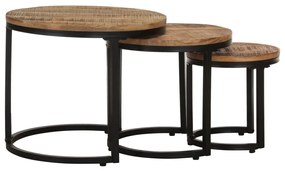 Mesas de apoio 3 pcs madeira de mangueira áspera