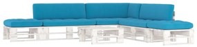 6 pcs conj. lounge paletes + almofadões pinho impregnado branco