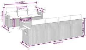 8 pcs conjunto sofás de jardim c/ almofadões vime PE cinzento