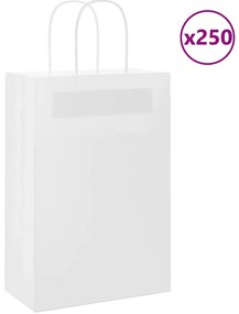 vidaXL Sacos de papel 250 unid com alças branco 21x11x31 cm