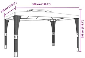 Gazebo com telhado duplo 3,98x2,98 m aço creme