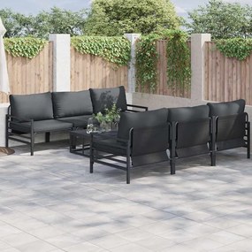 vidaXL Conjunto de Sofá de Jardim com almofada 7 pcs Preto Aço