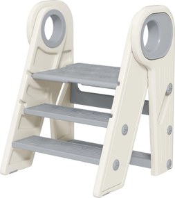 Escadote infantil de 3 degraus, escadote de cozinha para crianças, dobrável, altura ajustável de 2 a 3 degraus, cinzento