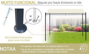 Toldo de Parede Curvo para Jardim, Pátio ou Varanda Pavilhão Tenda – Cor Creme - Aço e Poliéster – 3 x 3 x 2,5 cm