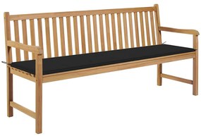 vidaXL Banco de jardim c/ almofadão preto 175 cm teca maciça