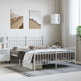 Estrutura de cama com cabeceira e pés 135x190 cm metal branco