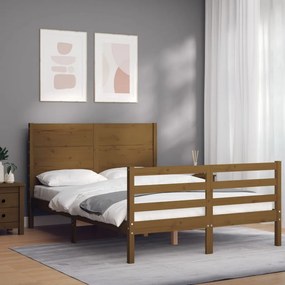 Estrutura cama casal com cabeceira madeira maciça castanho-mel
