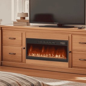 Lareira elétrica encastre 26” de 1500 W com comando à distância Temporizador Termóstato Preto