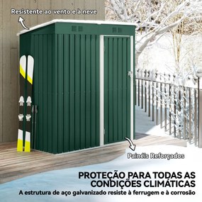 Abrigo de Jardim Exterior 1,37 m² 163x90x179 cm com Porta com Fechadura e Grelhas de Ventilação Verde
