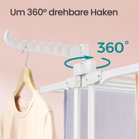 Estendal de roupa com 4 níveis, com abas dobráveis e rodas 63,5 x 128 x 173 cm branco nuvem