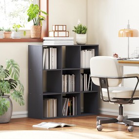 Estante de 3 níveis com 9 compartimentos 91 x 29,5 x 91 cm, para sala de estar, escritório ou quarto, cinzenta