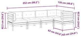 5 pcs conj. sofás jardim c/ almofadões madeira abeto-de-douglas