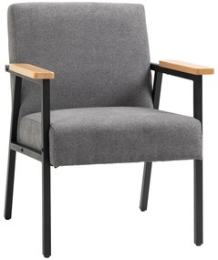 HOMCOM Poltrona Moderna Estofada em Poliéster com Apoio para os Braços de Madeira e Pés de Aço 64x5x70x83,5 cm Cinza