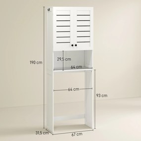 Móvel de casa de banho 67 x 31,5 x 190 cm para lavatório/máquina de lavar roupa com armário de portas duplas, portas com persianas, branco