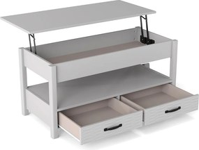 Mesa de centro elevável 100 x 46 x 50 cm com compartimento de armazenamento oculto, prateleira aberta e 2 gavetas para sala de estar cinza