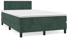 Cama box spring com colchão e luzes LED veludo verde-escuro