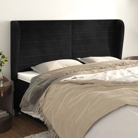 Cabeceira de cama c/ abas veludo 163x23x118/128 cm preto