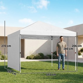 Tenda Dobrável 3x3 m Pop-up com Parede Lateral Proteção UPF50+ Empurre Central Altura Ajustável Branco