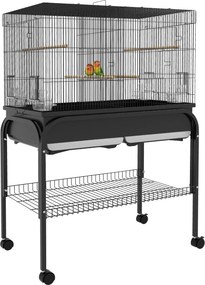 Gaiola grande para pássaros com rodas, ideal para cacatuas, periquitos, canários e papagaios – 85 x 49 x 119 cm, preta