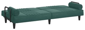 Sofá-cama com apoio de braços veludo verde-escuro