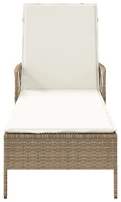 Espreguiçadeira Bege e creme Vime PE 157 x 55 x 92 cm Dobrável