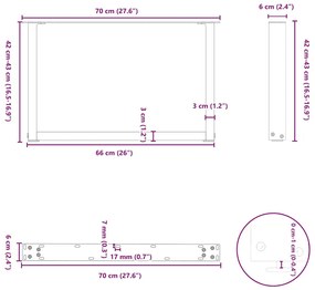 Pés para mesa de centro em formato de U, 2 peças, preto, 70x (42-43) c