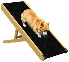 Rampa para Animais de Estimação de Madeira com Altura Ajustável em 4 Níveis para Cães Pequenos e Médios 83,5x35x47,5 cm Natural