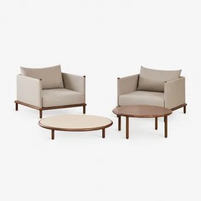 Conjunto De Jardim Com 2 Poltronas E 2 Mesas De Centro Redondas Em Madeira De Acácia Olivia Castanho-acácia Escuro & Beige Semoline - Castanho-acácia