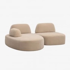 Sofá Modular Chaise Longue Esquerdo De 2 Peças Estofado Giorgia Chenille Castanho Areia Claro - Sklum