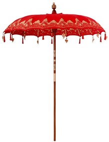 vidaXL Guarda-sol Outros Manual Vermelho x 250 cm Algodão e madeira