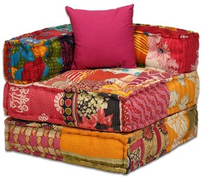 Pufe modular de 4 lugares tecido em retalhos