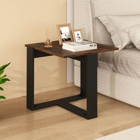 Mesa cabeçeira, Mesa apoio 50 x 50 x 50 cm com base em metal em forma de T para espaços pequenos para sala de estar ou quarto Castanho e preto