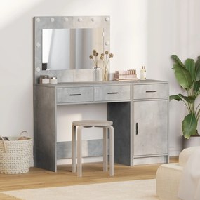 Conjunto de Mesa de Maquilhagem de 2 Peças Cinza Concreto com LED em M