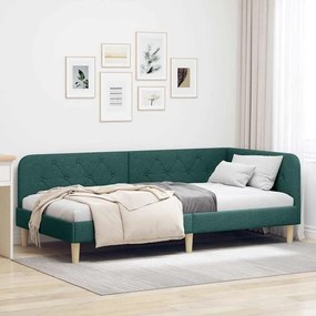 vidaXL Estrutura de Cama de Canto Verde Escuro 90 x 200 cm tecido