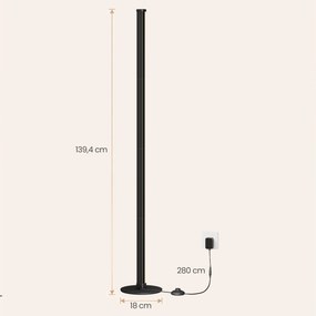 Candeeiro de pé LED com regulador de intensidade e luz branca quente, 3000 K, 18 x 18 x 139,4 cm, preto